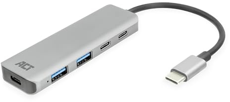 ACT USB C Hub, 4-Port USB 3.0, 2X USB-C und 2X USB-A, Aluminum – AC7072 | verbindet PC mit HDMI Monitor/Projektor