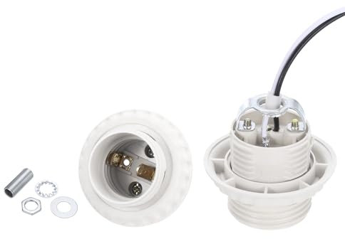 PATIKIL E27/E26 Light Bulb Socket, 2 Set Lamp Base Full-Thread Holder with 50 CM/19.5 Inches Wire Lead for Incandescent LED Light Bulbs Replacement,White