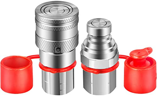 Accoppiatore Idraulico a Faccia Piana Maschio e Femmina, 1/2 Corpo 1/2 NPT, Set Adattatore per ISO16028, Connessione Attacco Rapido, Materiale Acciaio e PVC, con Cappucci a Prova di Polvere