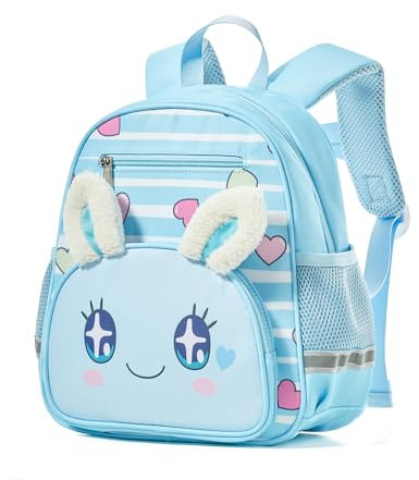 kibachev Kinderrucksack Mit Brustgurt Jungen/Mädchen, Kindergarten Rucksack 10l, Personalisierte Kinder Schulrucksack (Blau Kaninchen)