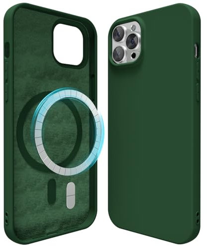 oakxco Silicone Case for iPhone 12 Pro Max Compatible with Magsafe Magnetic Wireless Charging, Slim Thin Soft Rubber Gel with Magnet, Matte TPU Mag Cover for Women Men, Dark Green