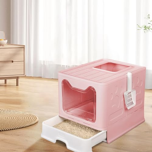 Katzenklo, Katzentoilette im Schubladenstil, Katzentoiletten mit Schaufel, Ausziehbares Tablett, Auslaufsicherer Boden (51 * 41 * 38cm rosa-A)