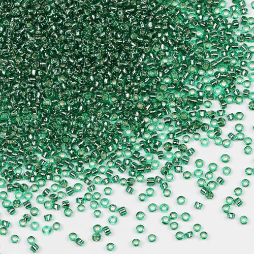 Bulk Seed Beads 110 Grams About 9800pcs, 2mm 12/0 Light Green Glass Craft for Making Earrings, Bracelets, Pendants, Waist Jewelry,DIY Handmade Seed Beads(Light Green Silver Core)
