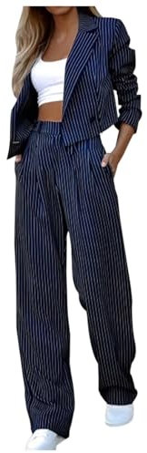 KBOPLEMQ Ensemble 2 pièces pour femme - Col à revers - Pour le bureau - Décontracté - Rayé - Imprimé blazer - Veste de costume à manches longues - Pantalon droit - Pantalon slim - 2 pièces - Tenue