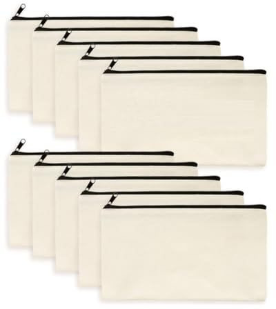 FTXanty Pochette Tissu Personnalisable 10 pcs 21 x 12 cm Trousse à Crayons en Tissu Vierge Sacs en Tissu à Peindre DIY Fermeture éclair Trousse à Crayons à Peindre pour Artisanat de Peinture