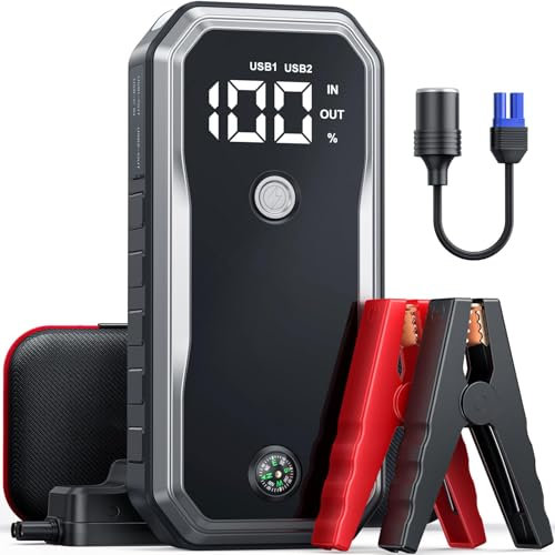 Booster Batterie Voiture 6000A, 26800mah Batterie Voiture Portable Jump Starter (Jusqu’à 10l Diesel Ou All Gas) Démarrage De Voiture avec Grand Écran LCD,Lampe à LED,Pinces Intelligentes
