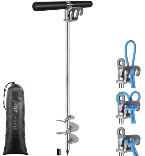 BeneLabel Boat Anchor, Heavy Duty Kayak Sand Stake 92cm Screw in Shallow Water Canoe Beach Anchor SUP Spiral Wind Storm Spike Peg for Small Medium Large Boat with Storage Bag