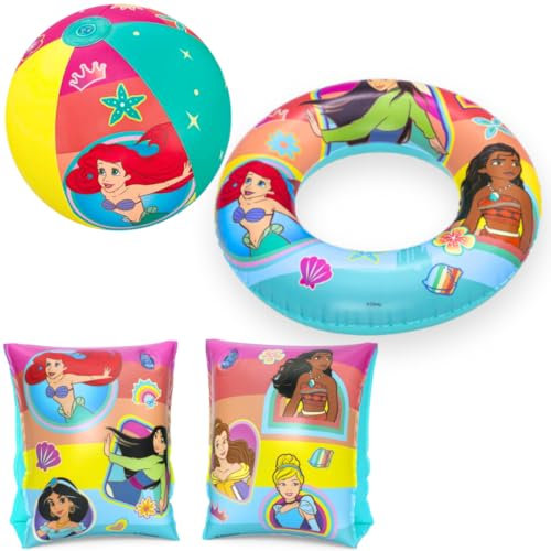Kit hinchables de playa Princes – Flotador de 56 cm + reposabrazos de 23 x 15 cm + bola hinchable de 51 cm (3/6Y) (Kit Princesas)