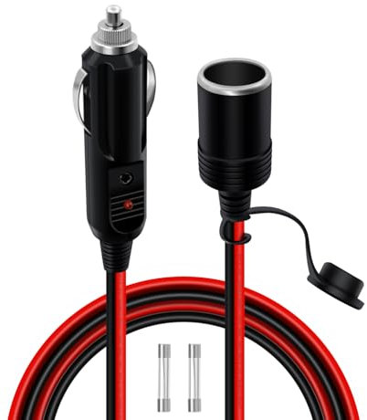 HuaLiSiJi Cable Alargadera Mechero Coche 12V 24V Alargador Conector Mechero 14AWG 15A/20A Cable Extension Mechero Coche con LED, para Coche, Motocicleta, Barco (2m)