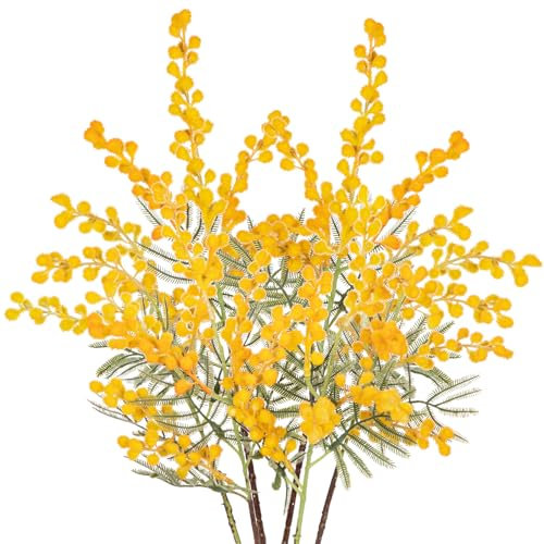 6PCS Kunstblumen Künstliche Gelbe Mimose Spray Kirsche Seide Gefälschte Blume für Hochzeit Heimdekoration Esstisch, Schlafzimmer Dekoration, Orange