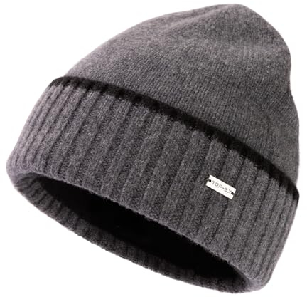 TOP-EX XL/XXL 100% Merinowolle Winter Beanie Herren Thermo Wintermuetze für Damen Fleece Futter Wollmuetze Strickmuetze Grau M/L
