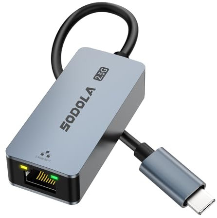 Sodola USB C 2.5G LAN Adapter Ethernet Adapter RJ45 2500Mbps Netzwerkadapter, Ethernet Adapter für Laptop, Aluminium, Typ C LAN Adapter, Kompatibel für NAS, MacBook Air/Pro, iPhone 15/16 Pro/Max