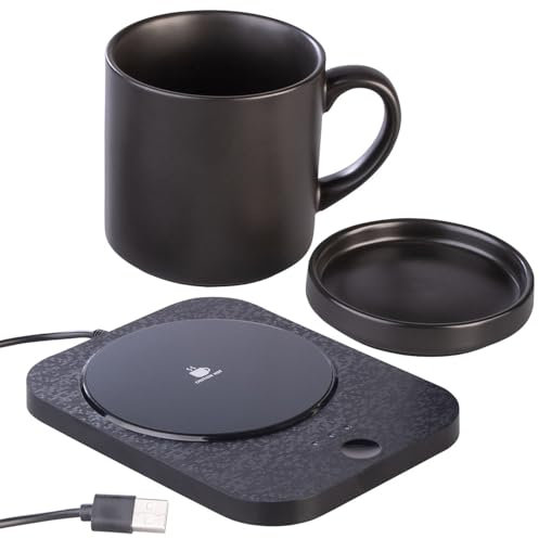 PEARL Tassenwärmer kabellos: 2in1-USB-Tassenwärmer mit Qi-kompatibler Ladestation, 15W, bis 55 °C (Tassenwärmer mit Tasse, Tassenwärmer USB mit Tasse, Heizkissen)