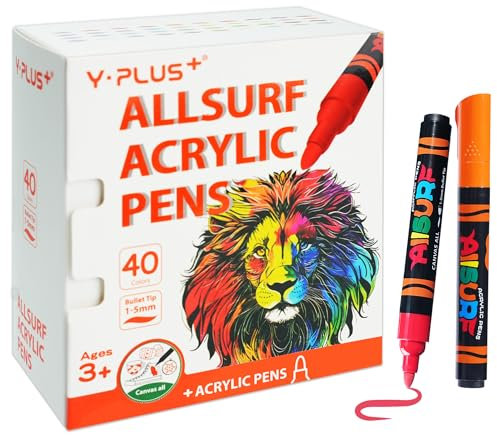 YPLUS Acrylstifte für Steine Wasserfest - Filzstifte Kinder, Graffiti Stifte Set, Marker Stifte mit Außergewöhnlicher Kapazität - 40 Farben