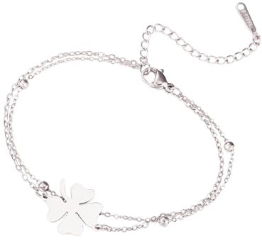 unift Bracelet Trèfle à Quatre Feuilles pour Femmes en Acier Inoxydable Trèfle Chanceux Bracelets Réglables Bijoux Irlandais Cadeaux pour la Fête de la Saint-Patrick (Argent 2)