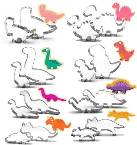 LXBCTOP Lot de 16 emporte-pièces en forme de dinosaure, 8 formes à faire soi-même, emporte-pièces dinosaures, moules à sandwich en acier inoxydable pour enfants