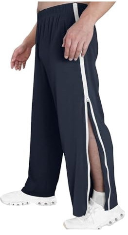 NIULI Reha-Hose for Damen Und Herren – Seitliche Öffnung – Jogginghose Mit Durchgehendem Reißverschluss – Modisch Mit Tasche – Freizeithose(Navy Blue,XL)