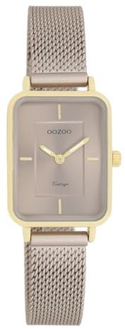 Oozoo Vintage Damen Uhr Taupe | Armbanduhr Damen mit Metallgitter-Armband | Moderne Uhr für Frauen | Edle Analog Damenuhr in Rechteck C20384 (22x30mm Gehäuse)