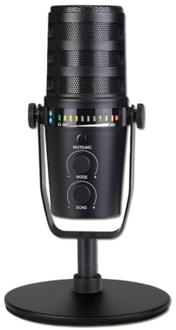 Yanmis Microfono USB da Gioco per PC, Microfono a Condensatore con Silenziamento Rapido, Effetto Luce Ambientale Colorata, Regolazione del Guadagno del Volume per Podcasting