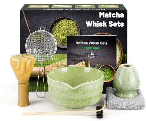 Kit de Ceremonia Japonesa del Matcha de 7 piezas, Batidora de Matcha de Resina, Cuenco de Matcha, Cuchara, Colador, Portacucharas, Soporte para la Batidora, Juego Completo de Matcha
