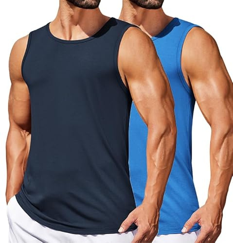 COOFANDY Tank Top Muskelshirt Herren Gym Ärmellose Shirts Sommer Muskelshirt Gym Trägershirt Blau/Marineblau (2 Stück) XL