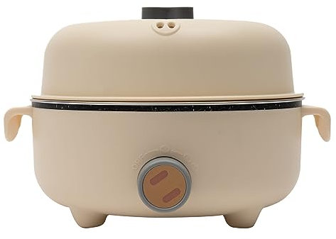 Elektrischer Hot Pot - 1,5L Mini Elektrische Kochtopf mit 2 Dämpfern, Tragbare Antihaft-Bratpfanne, Überhitzungsschutz, Multifunktionale Pfanne Nudelkocher für Braten/Ramen/Fondue/Suppe (Khaki)
