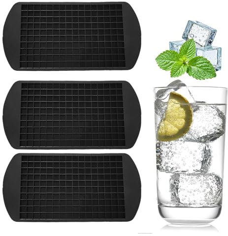 3 Pcs Mini Ice Cube Trays,160 Grids Small Square Flexible Silicone Ice Cube Tray,Reusable Ice Trays for Whiskey,Cocktails,Milk,Juice,Chocolate and Other Drink(Black)
