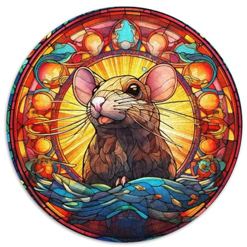 Jigsaw Puzzles 1000 Pieces for Adults Stained Glass Mouse Round Jigsaw Puzzles Brain Teaser Game for Teenagers,Perfect (67.5x67.5cm)