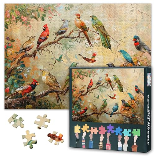 Bunte Vögel Jigsaw Puzzles für Erwachsene Geschenke 1000 Stück 50cmx70cm | Vogel-puzzle-kunst für erwachsene kunstwerke heimdekor tierpuzzles mit bezugsplakat und geschriebenen rücken, familienspiel