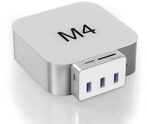 Dock compacto para Mac mini M4 | 3 puertos USB 3.0 (5 Gbps) + 10 Gbps tipo C | lector de tarjetas SD/TF | Mac mini M4 Hub Expansión