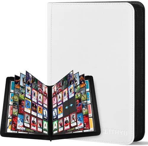 WITHYU 16 Taschen Sammelalbum für Karten, 1024 Karten Kapazität - Wasserdichter Karten Ordner Side Loading mit Reißverschluss für TCG, Fußball & Sammelkarten, Tragbar (Weiß)