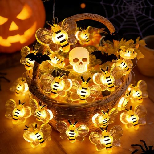Biene Lichterkette,3M Led Lichterkette Innen,Lichterketten Bienen Deko,Bienen Fairy Lights für Garten für Kinderzimmer,Hochzeit,Garten,Weihnachten,Außen(Gelb)