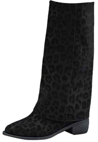 MJGkhiy Stivali Donna Invernali Con Tacco Comodi Stivale Camoscio Eleganti Caldo Stivaletto Al Ginocchio Marroni Stivaletti Con Ghetta Risvolto Vintage Autunno Nero Boots Cowboy