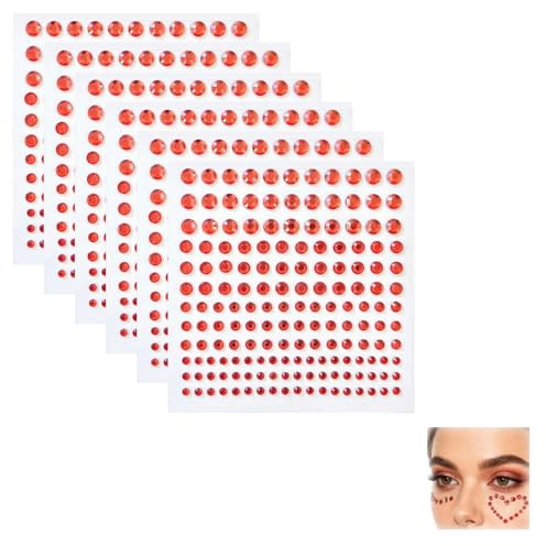 825 3/4/5/6mm Bögen Rote Glitzersteine Selbstklebend Strasssteine Rot Gesicht, Roter Glitzer Zum Ankleben, Glitzer Steine Gesicht Festival Rot, Glitzersteine Make Up, Strasssteine Gesicht für Nägel