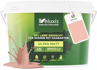 Veluxis® Peinture murale rose pour intérieur - 2,5 litres, classe d'opacité 1, sans traces, anti-gouttes, écologique et sans COV - (Lucky Litchi)
