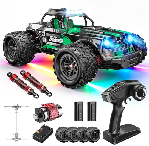 1:14 RC Car 4WD High Speed 45KM/H 28+ MPH Off Road RC Monster Truck, LED All Terrain Remote Control Car for Adults Boys, 2 Batteries 60 Min Play & Extra Replaceable Tires, Outdoor Garden Stunt Cars