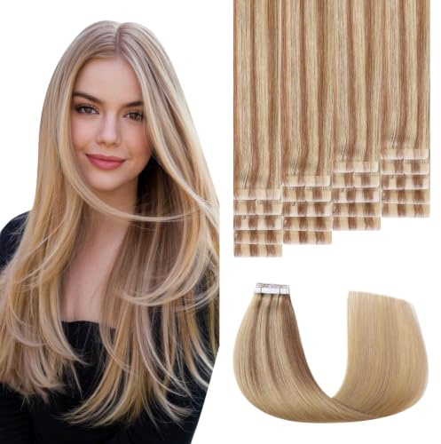 Sweetmet 3rd-Generation Invisible Tape Extensions Echthaar Pro3.0#10/27/27 Hellbraun mit Goldblond Remy Echthaar Extensions Tape 30g 35cm Nahtlos injiziert für Frauen (#10/27/27-35cm)