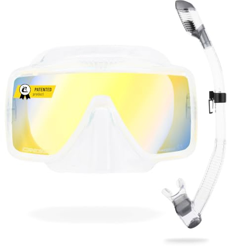 Cressi SF1 Taucherbrille mit Schnorchel, Schnorchelmaske Erwachsene | Tauchmaske quadratisch, breites Sichtfeld, niedriges Innenvolumen, UV getönt, Trockenschnorchel, verstellbares Silikonband