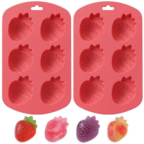 RAHHLIZS 2pcs Silicone Strawberry Moulds, Fruit Shapes Gummy Moulds | Strawberry MouldFruit Shapes Gummy Moulds for DIY Chocolate Candy Gummy Fondant Ice Cube Cake Candle Decoration Molds