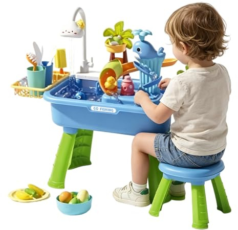 Verbpupl Kinder Wasserspiel Tisch, Wasserspieltisch Mit Fließendem Wasser Pumpe, Wasserbahn Kinder Draußen, Für Und Mädchen Außenbereich Hinterhof