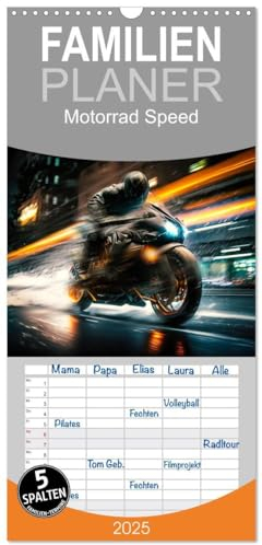 Familienplaner 2025 - Motorrad Speed mit 5 Spalten (Wandkalender, 21 cm x 45 cm), CALVENDO: Zwölf atemberaubende Motorradbilder im Rausch der Geschwindigkeit (CALVENDO Mobilitaet)