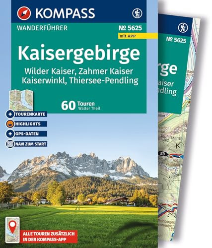 KOMPASS Wanderführer Kaisergebirge, Wilder Kaiser, Zahmer Kaiser, Kaiserwinkl, Thiersee-Pendling,60 Touren mit Extra-Tourenkarte: mit Touren und GPS-Daten in der KOMPASS-App