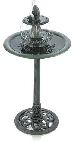 Alpine Corporation 40 Tall Outdoor 3 Tier Pedestal Water Fountain with Vintage Birdbath Accent, Garden Decor, Green
