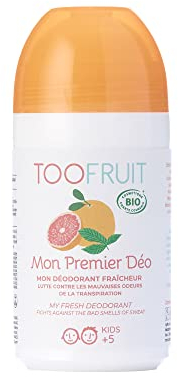 TOOFRUIT Mein Erster Deoroller Bio-zertifizierter Kinder Deoroller mit antibakteriellem BIO-Salbeiwasser und Feuchtigkeit absorbierendem Bambus-Extrakt (Grapefruit-Minze)
