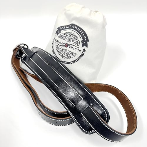Walker & Williams 50 's Vintage Style Gitarrengurt Premium schwarz Leder extra lang bis 155 cm