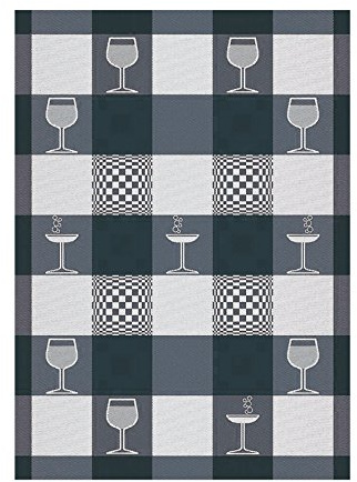 Ross Zwirn Halbleinen Geschirrtuch Cocktail-Gläser Jacquard 50x70 cm Grau Blau Rot (Anthrazit)