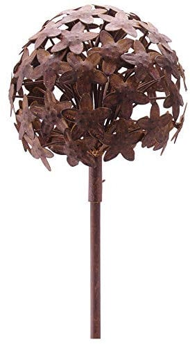 Matches21 Boule de fleurs en métal - Sculpture d'extérieur - Aspect rouille - 1 pièce - Diamètre : 16,2 x 111,2 cm