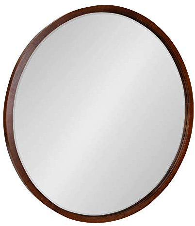Kate and Laurel McLean Mid-Century Wandspiegel mit Holzrahmen, 76,2 cm Durchmesser, Walnussbraun, dekorativer moderner runder Spiegel
