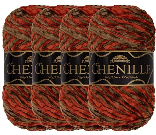 JubileeYarn Chenille Yarn - Worsted Polyester - 100g/Skein - Zerzura - 4 Skeins