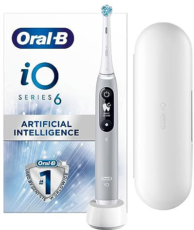 Oral-B iO6 Electric Toothbrushes For Adults, 1 Toothbrush Head & Travel Case, 5 Modes with Teeth Whitening, UK 2 Pin Plug, Grey Opal